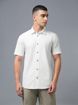 Technosport - White Men Solid Slim Fit Spread Collar Casual Shirt with TS LYTRA