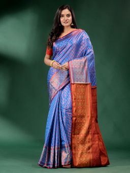 CHARUKRITI - Blue Pure Silk Handwoven Soft Saree with Unstitched Blouse