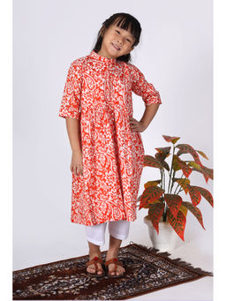 The Cotton Staple - Poppy Orange Printed Kurta and Pant (Set of 2)