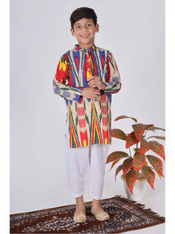 The Cotton Staple - Boys Peacock Ikat Printed Kurta & Pyjama (Set of 2)