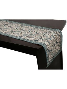 Stole & Yarn - Blue 13x72 Inches Jaipuri Cotton Floral & Paisley Table Runner - 7