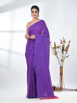 CHARUKRITI - Elegant Purple Cotton Handspun Sequin Embellished Saree with Unstitched Blouse