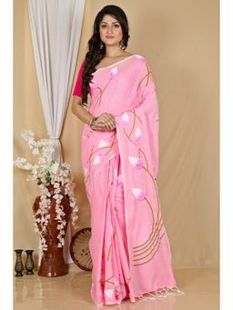 DipDiya - Pink Pure Cotton Saree with Unstitched Blouse