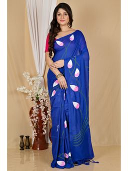 DipDiya - Navy Blue Pure Cotton Saree with Unstitched Blouse