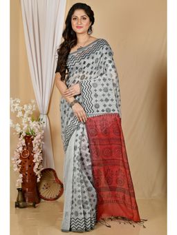 DipDiya - Grey Pure Cotton Saree with Unstitched Blouse
