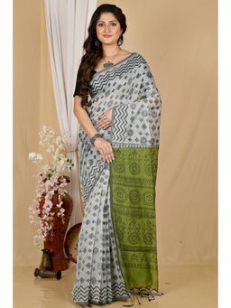 DipDiya - Grey Pure Cotton Saree with Unstitched Blouse