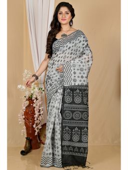DipDiya - Grey Pure Cotton Saree with Unstitched Blouse
