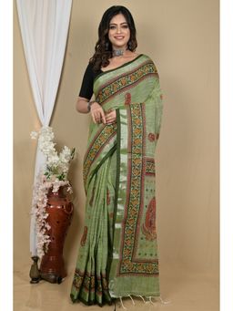 DipDiya - Green Pure Cotton Saree with Unstitched Blouse