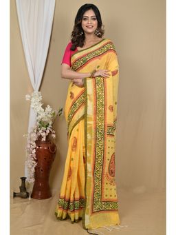DipDiya - Yellow Pure Cotton Saree with Unstitched Blouse