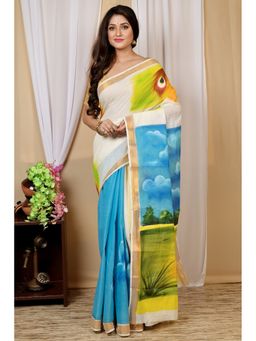 DipDiya - Hataka Multi-Coloured Women Bengali Hand Painted Pure Cotton Saree without Blouse