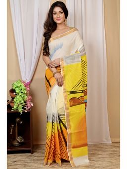 DipDiya - Hataka Multi-Colour Women Bengali Hand Painted Pure Cotton Saree without Blouse