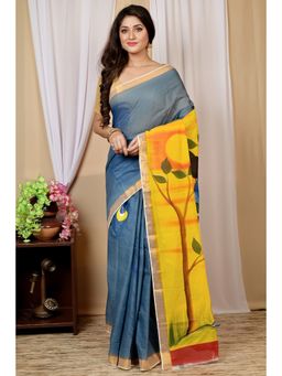 DipDiya - Hataka Pure Cotton Multi Colored Bengali Hand Painted Saree without Blouse