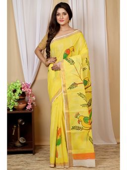 DipDiya - Women Hataka Multi-Colour Bengali Hand Painted Pure Cotton Saree without Blouse