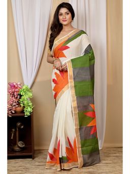 DipDiya - Hataka Multi-Coloured Cotton Bengali Hand Painted Saree without Blouse