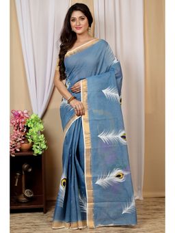 DipDiya - Women Hataka Multi-Colour Pure Cotton Bengali Hand Painted Saree without Blouse