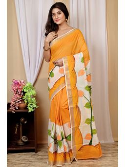 DipDiya - Women Hataka Multi-Coloured Cotton Bengali Hand Painted Saree without Blouse