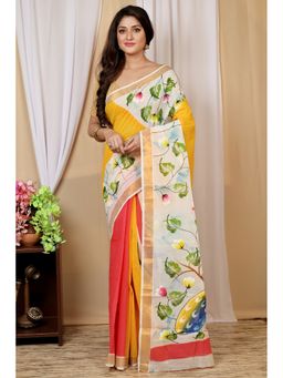 DipDiya - Multi-Coloured Hataka Pure Cotton Bengali Hand Painted Saree without Blouse