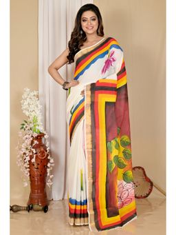 DipDiya - Hataka Women Multi-Coloured Bengali Hand Painted Pure Cotton Saree without Blouse