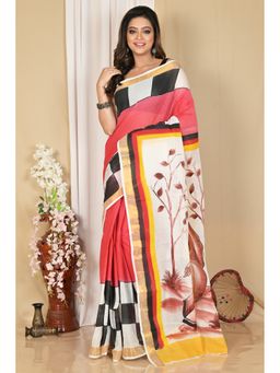 DipDiya - Hataka Multi-Colour Women Bengali Hand Painted Pure Cotton Saree without Blouse