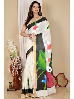 DipDiya - Hataka Multi-Colour Women Bengali Hand Painted Pure Cotton Saree without Blouse