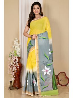 DipDiya - Women Multi-Coloured Hataka Pure Cotton Bengali Hand Painted Saree without Blouse
