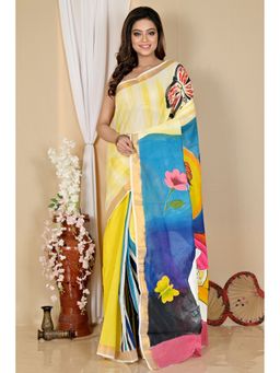 DipDiya - Hataka Women Multi-Colour Pure Cotton Bengali Hand Painted Saree without Blouse
