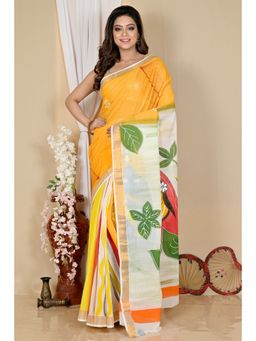 DipDiya - Women Hataka Multi-Coloured Cotton Bengali Hand Painted Saree without Blouse