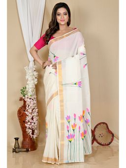 DipDiya - Hataka Women Pure Cotton Multi Color Bengali Hand Painted Saree without Blouse