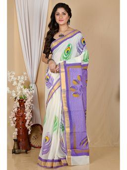 DipDiya - Women Multi-Coloured Hataka Pure Cotton Bengali Hand Painted Saree without Blouse