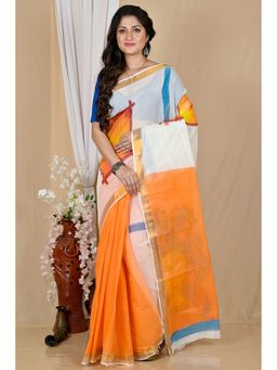 DipDiya - Hataka Multi-Coloured Women Bengali Hand Painted Pure Cotton Saree without Blouse