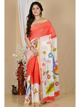 DipDiya - Women Multi-Coloured Hataka Pure Cotton Bengali Hand Painted Saree without Blouse