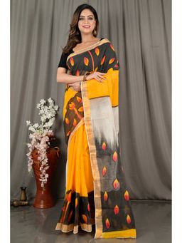 DipDiya - Hataka Black Pure Cotton Traditional Bengali Hand Painted Saree without Blouse