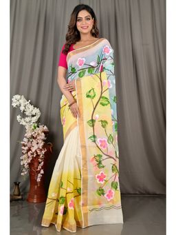 DipDiya - Hataka Women Pure Cotton Multi Color Bengali Hand Painted Saree without Blouse