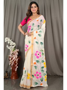 DipDiya - Hataka Women Pure Cotton Multi Colored Bengali Hand Painted Saree without Blouse