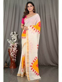 DipDiya - Women Hataka Multi-Coloured Pure Cotton Bengali Hand Painted Saree without Blouse