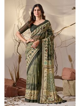 Anjaneya Sarees - Women Green Georgette Abstract Saree with Unstitched Blouse