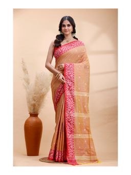 Boveee - Women Gold Woven Handloom Saree with Unstitched Blouse
