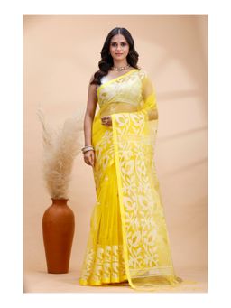 Boveee - Women Yellow Woven Handloom Saree with Unstitched Blouse