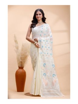 Boveee - Women Ivory Woven Handloom Saree with Unstitched Blouse
