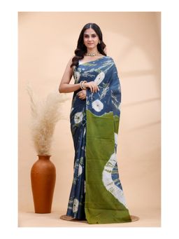 Boveee - Women Indigo Tie & Dye Handloom Saree with Unstitched Blouse