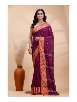 Boveee - Women Magenta Woven Handloom Saree with Unstitched Blouse