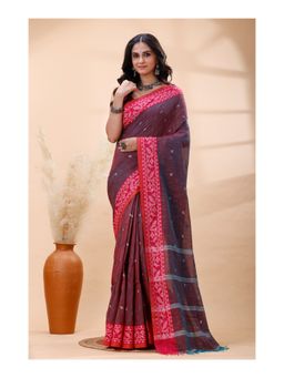 Boveee - Women Magenta Woven Handloom Saree with Unstitched Blouse