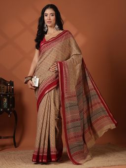 MEENA BAZAAR - Women Red Art Silk Saree Without Blouse