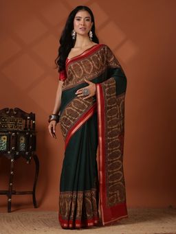 MEENA BAZAAR - Green Art Silk Saree Without Blouse