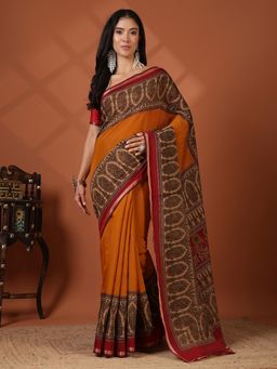 MEENA BAZAAR - Women Mustard Art Silk Saree Without Blouse