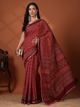 MEENA BAZAAR - Magenta Art Silk Saree Without Blouse