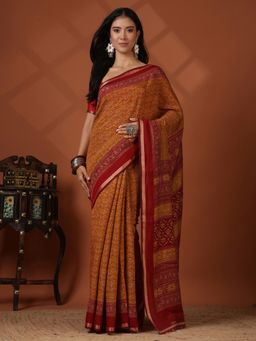 MEENA BAZAAR - Women Mustard Art Silk Saree Without Blouse