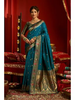 AMRUTKALA SAREES - Blue Designer Banarasi Silk Kanjivaram Solid Saree With Unstitched Blouse