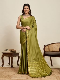 AMRUTKALA SAREES - Green Designer Banarasi Silk Plain Solid Saree With Unstitched Blouse