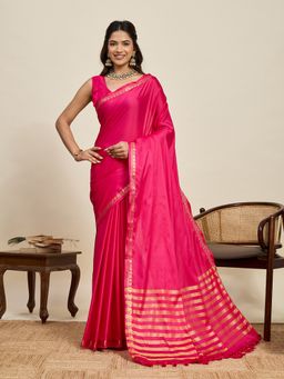 AMRUTKALA SAREES - Pink Designer Banarasi Silk Plain Solid Saree With Unstitched Blouse